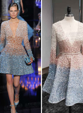 eliesaab深V领长袖生日宴小礼服