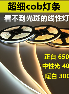 cob明装线条灯led软灯条没有光斑的超窄4mm宽细灯带白光暖白12v24
