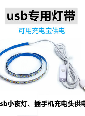 5v2835贴片灯带背胶可粘贴裁剪柔性软灯条 usb带开关移动电源白光