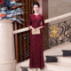 秋冬款 七分袖 年会礼服高级感连衣裙红色晚礼服喜妈妈装 多丽琦新款