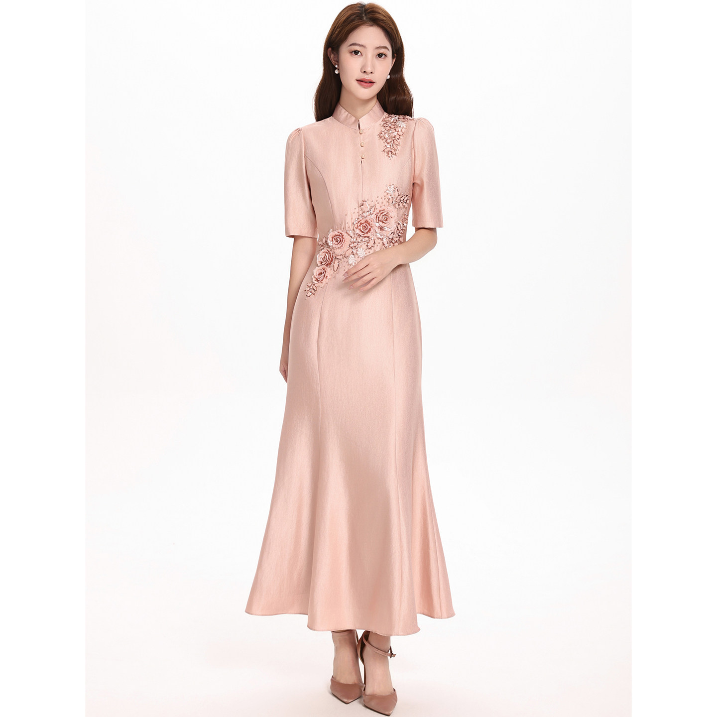 多丽琦轻奢名媛婚礼宴会气质旗袍连衣裙修身显瘦高档年轻妈妈礼服