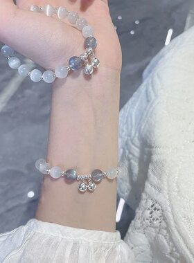 仿猫眼月光石铃铛水晶手链女轻奢小众设计小清新礼物闺蜜情侣手串