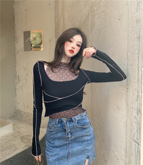 Real price real shot floral screen bottom coat new slim design small crowd two piece set of short long sleeve top