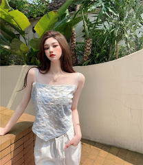 Real price real shot Korean design sense minority Retro Blue Love suspender vest with inside and outside jacket