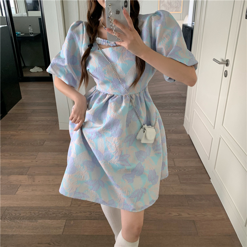 Real price real shot Korean loose sweet girl puffy skirt bubble sleeve super Fairy Dress