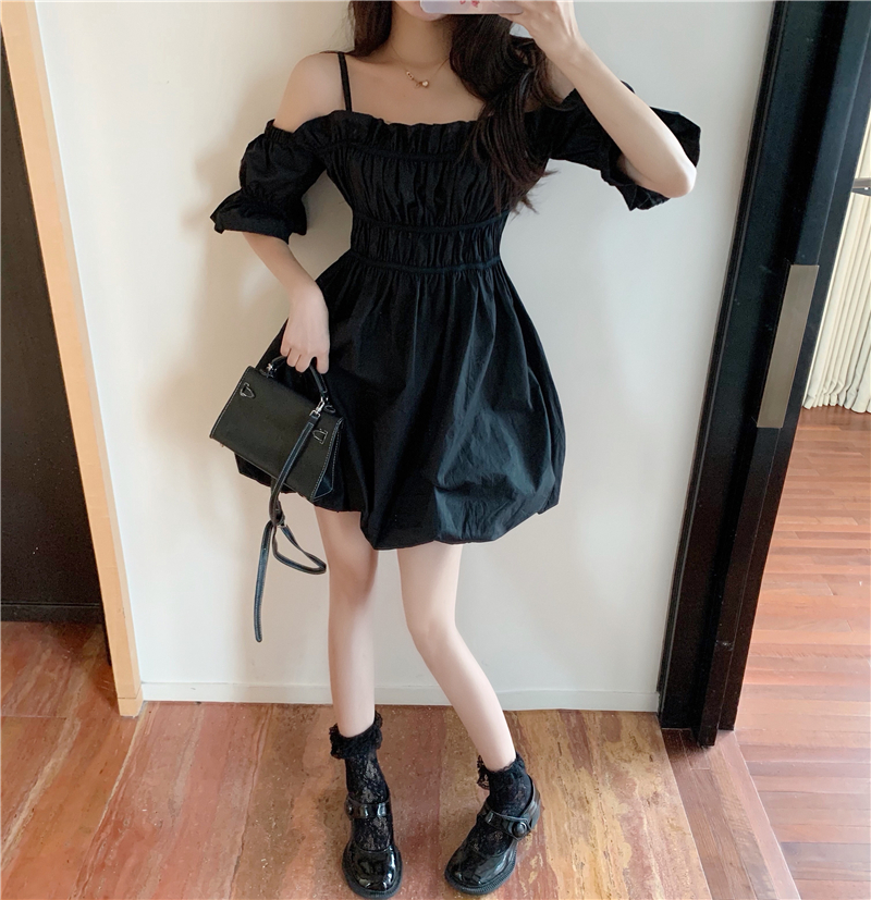 Real price real shot French Korean one neck off the shoulder two-way dress