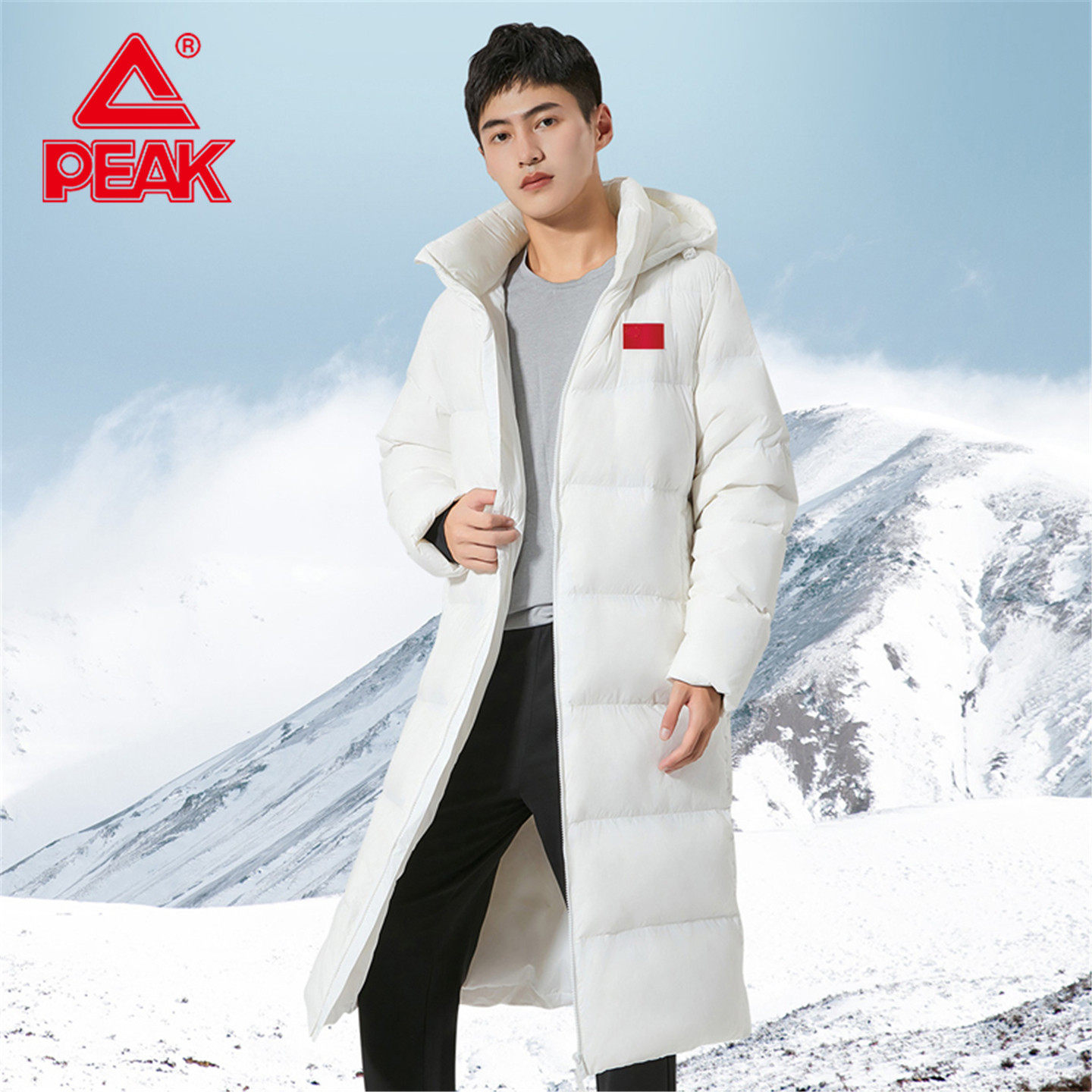 匹克羽绒服女中长款冬季新品连帽鸭绒保暖加厚男士白色加绒运动服