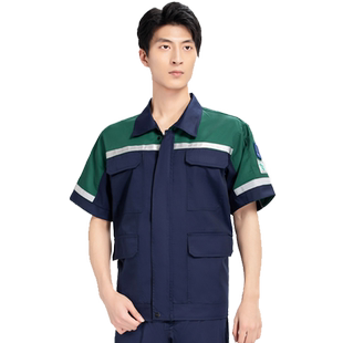 夏季防静电工作服短袖套装男工程机电工维修车间工厂劳保服定制女