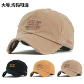 韩国代购 破洞字母做旧大号情侣男女棒球帽 Flipper大头围鸭舌帽子