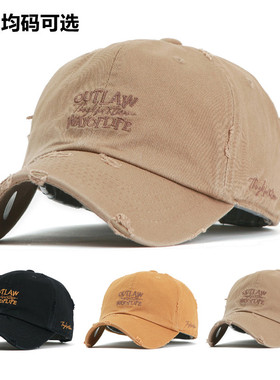 韩国代购Flipper大头围鸭舌帽子 破洞字母做旧大号情侣男女棒球帽