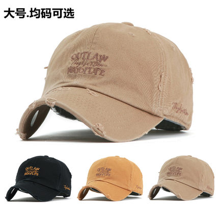 韩国代购Flipper大头围鸭舌帽子 破洞字母做旧大号情侣男女棒球帽