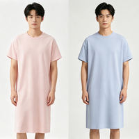 Summer men's nightgown, pure cotton pajama, summer men's all-cotton thin short-sleeved nightgown, men's large-sized long bathrobe thumbnail 6
