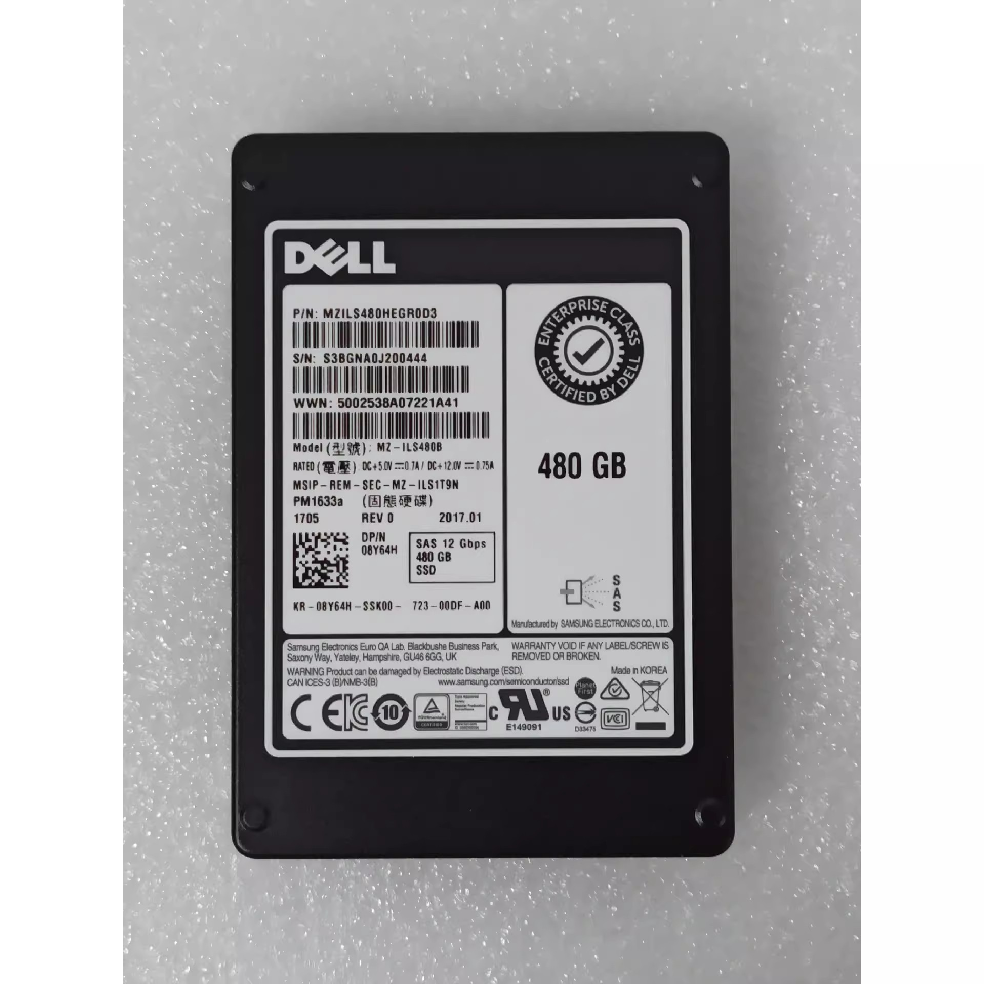DELL 08Y64H 480G SAS SSD 12Gbps R430 R630 R730 R930 固态硬盘