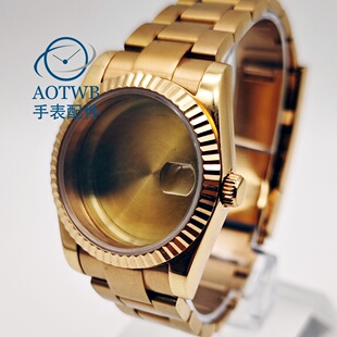手表表壳36mm 39mm玫瑰金狗牙表壳中沙带NH35 ETA2824 Miyota8215