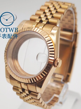 36mm39mm手表表壳玫瑰金狗牙表壳五铢带NH35 ETA2824 Miyota8215