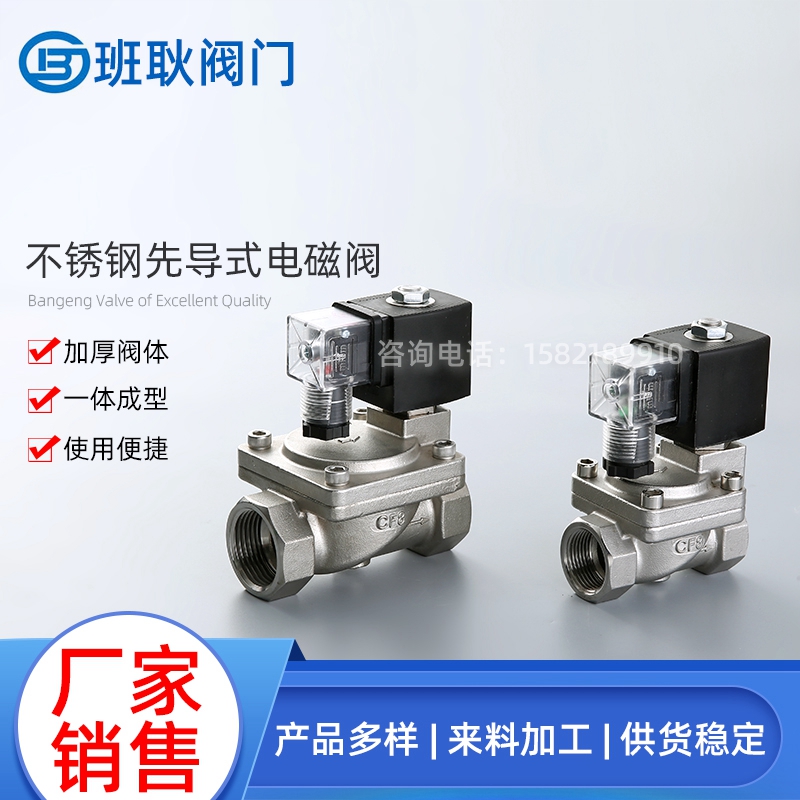 SLP-16P电磁阀220v24v不锈钢耐高压先导式水阀进水消防气阀DN1520