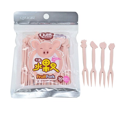 清亮8071 卡通水果叉 塑料叉水果叉签 点心叉试吃小叉子 30支装