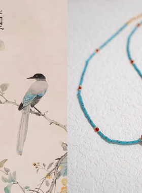 青云志新中式国风天然绿松石南红项链女款夏气质锁骨链潮2024新款