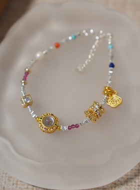 原创设计新中式国风天然石银手链