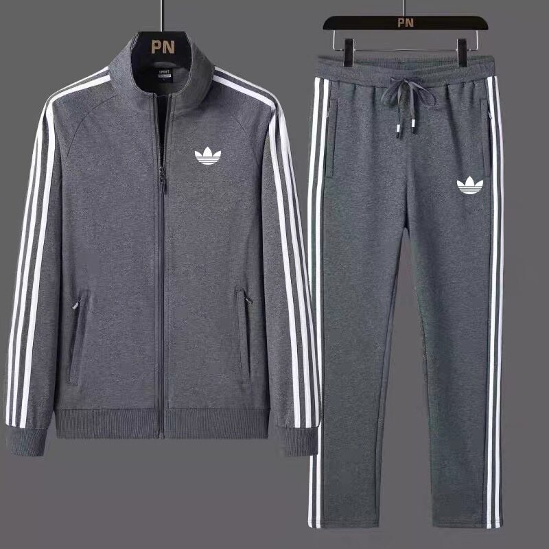 春秋运动三叶草休闲套装新款男士纯棉开衫卫裤衣加绒跑步服两件装