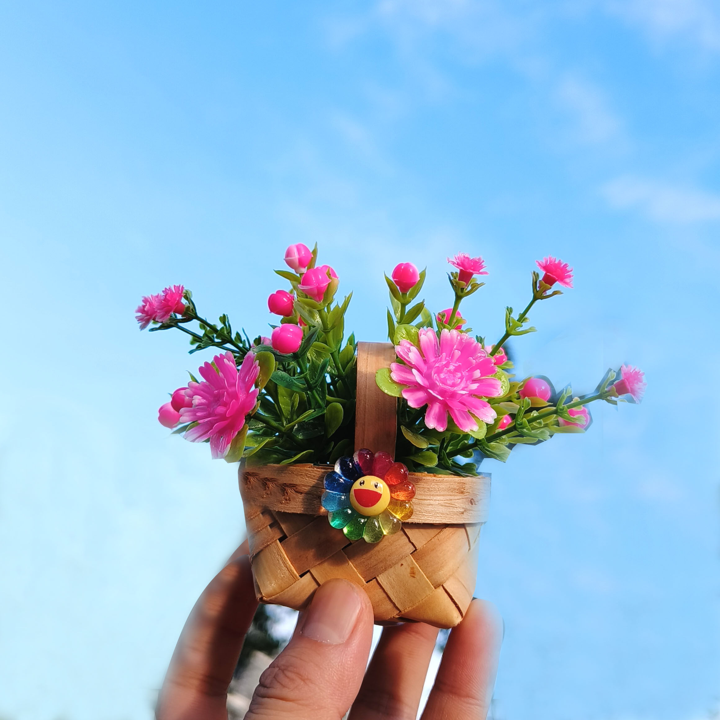 车载创意中控手提篮花仿真花用品