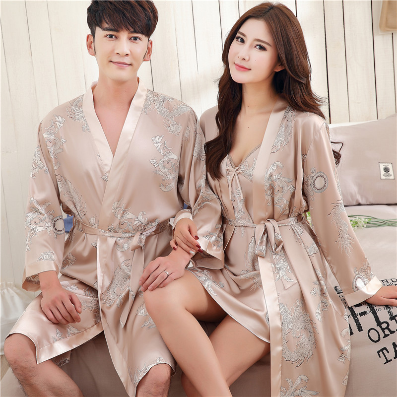 丝绸夏季短袖情侣性感长款家居服