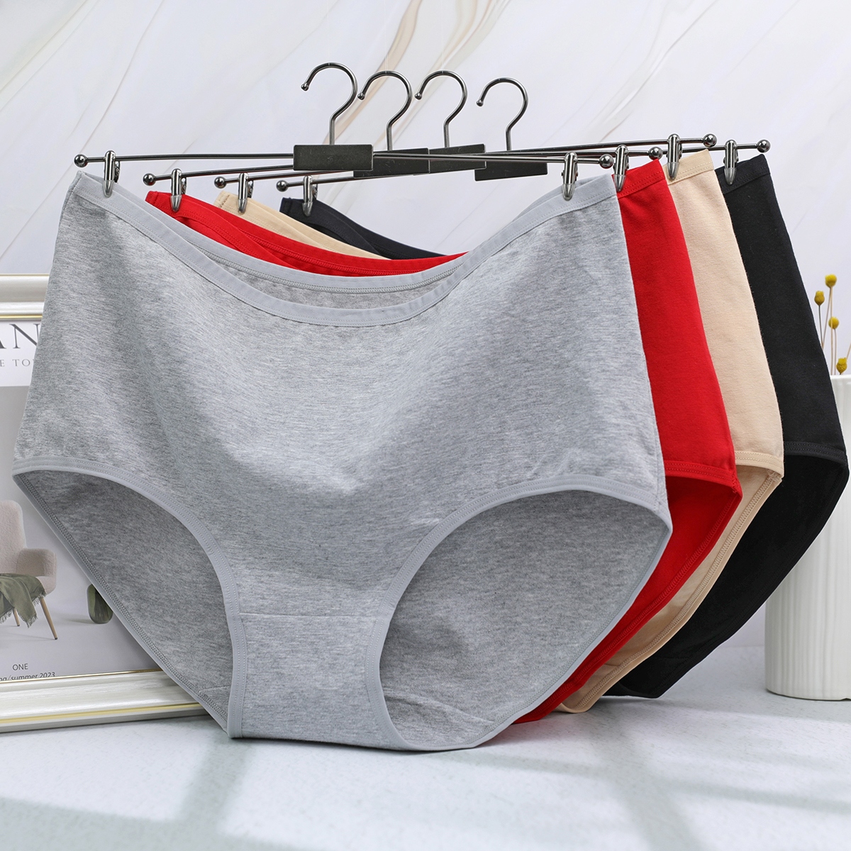 120-190斤女士内裤纯棉高腰本命年大红色舒适透气棉质面料胖妈妈