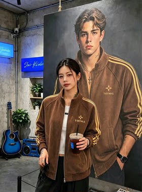 韩版皮衣秋季三条杠撞色男女同款PU皮外套立领上衣美式长袖