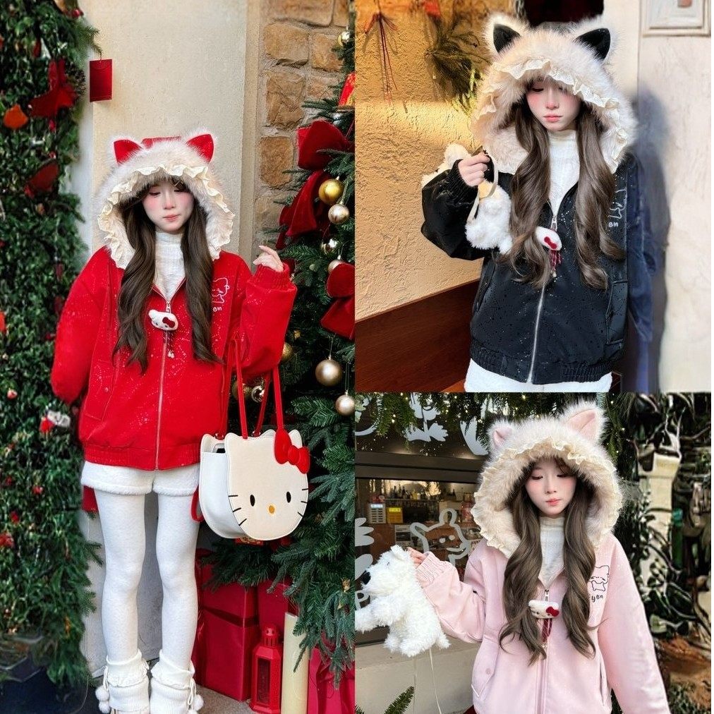 可爱氛围感清新冬季棉服保暖厚款连帽加绒棉衣外套男女加厚不臃肿