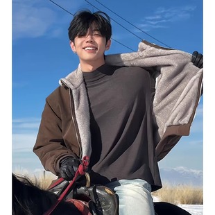 美式 加绒加厚高级感保暖座山雕外套 复古重磅仿双色貂毛棉衣男冬季