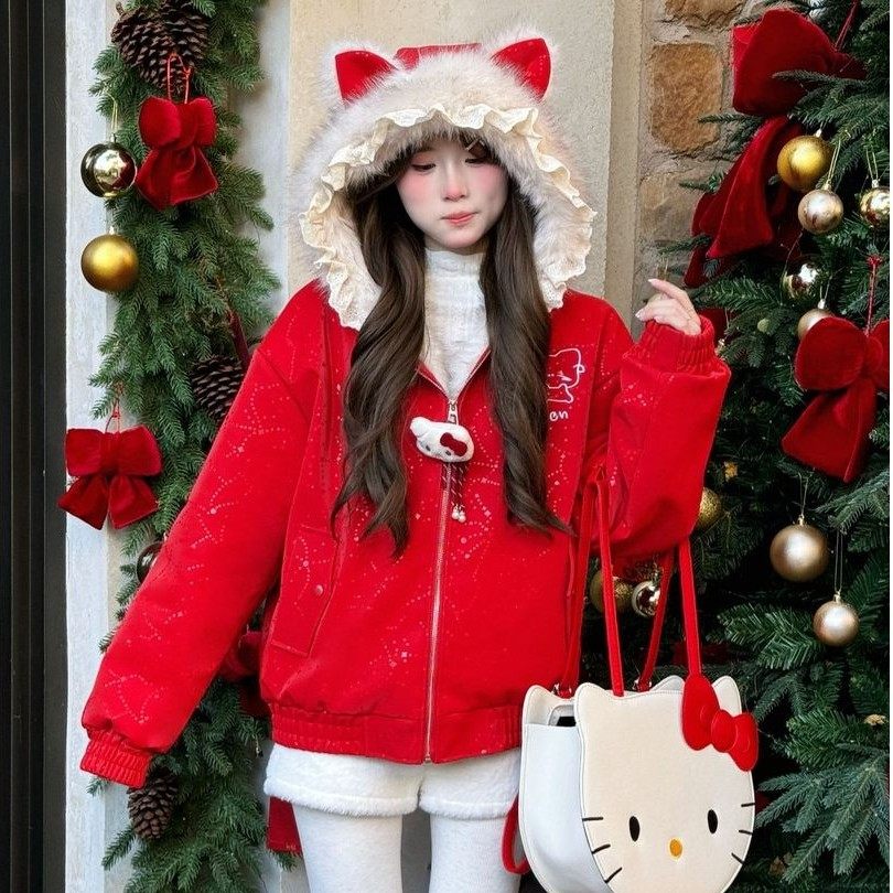 可爱氛围感清新冬季棉服保暖厚款连帽加绒棉衣外套男女加厚不臃肿