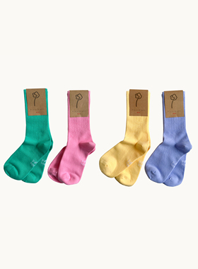 （4色）Plain Sight 粉、绿、紫、黄色棉质中筒袜