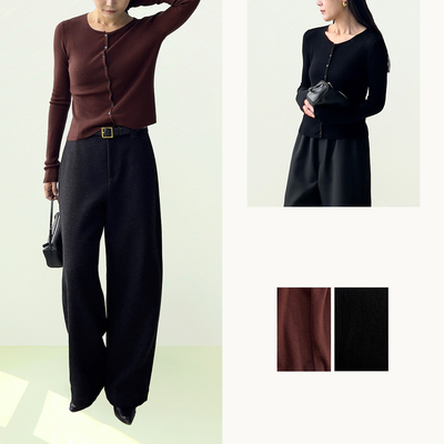 (2色）Plain Sight 黑、酒红色羊毛针织开衫