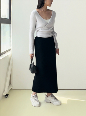 Plain Sight 冰蓝、烟灰纯羊绒拉绒舞者绑带开衫