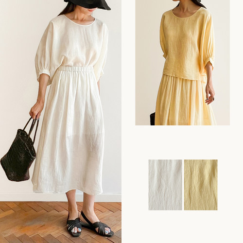 亚麻连袖中袖宽松上衣