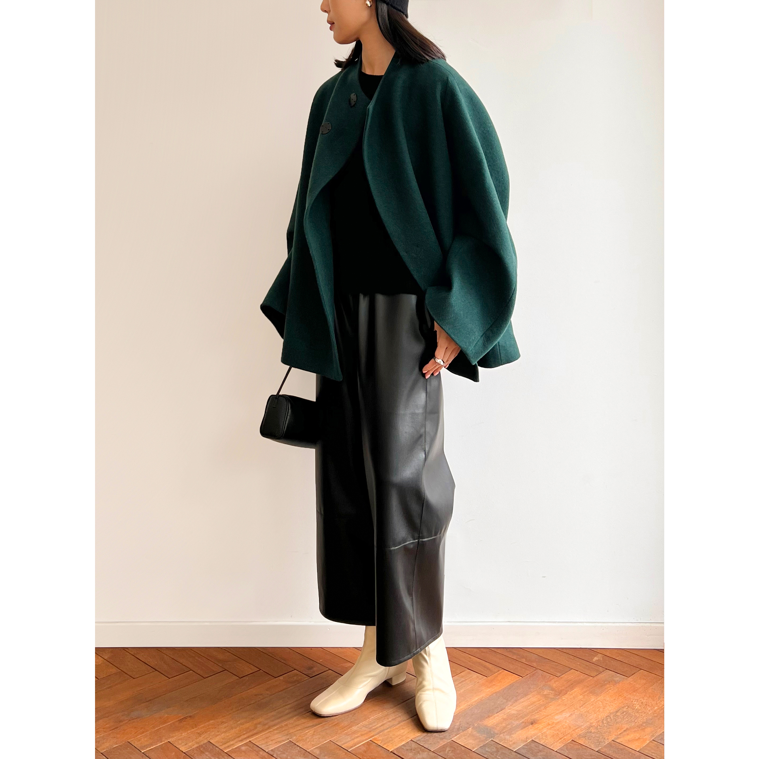 (2色）Plain Sight 羊毛混纺圆润廓形连袖短大衣