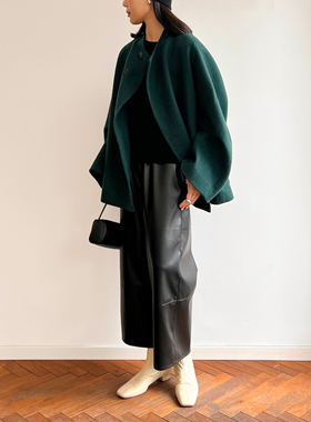 (2色）Plain Sight 羊毛混纺圆润廓形连袖短大衣