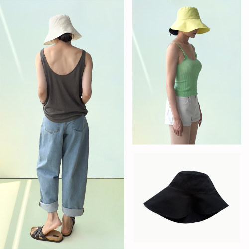 （3色）Plain Sight 浅黄、米白、黑宽檐防晒帽太阳帽