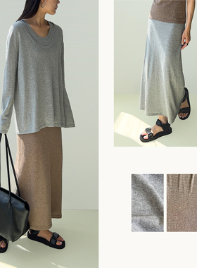 Plain Sight 燕麦色、浅灰色棉麻松紧腰茧型半身裙