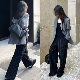 Sight Plain 英伦风宽条纹松紧腰宽腿裤 等跑单