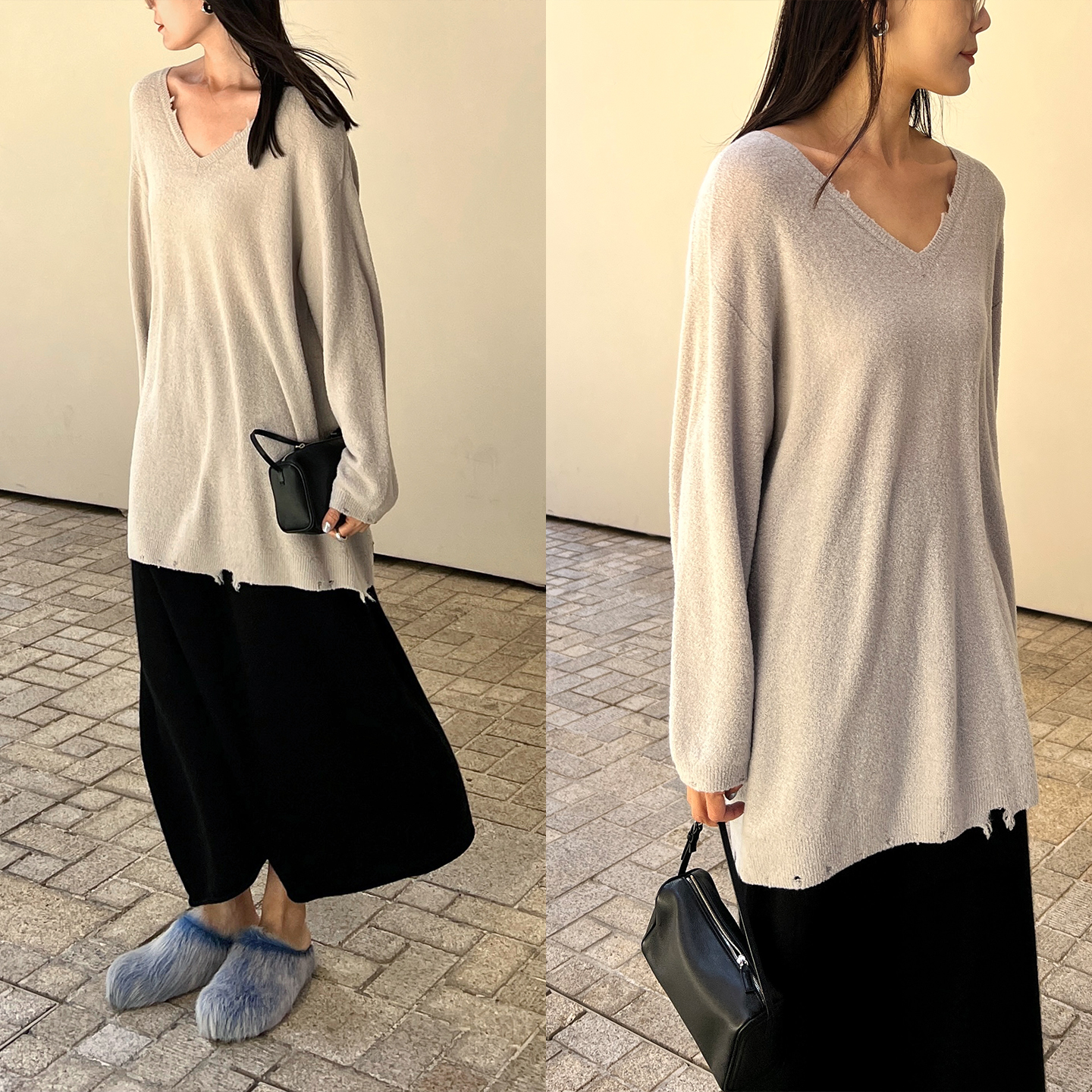 Plain Sight 意大利 L*P黄金羊毛V领长毛衣