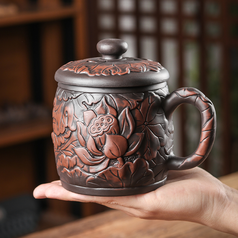 紫砂杯带盖大容量盖杯家用办公杯