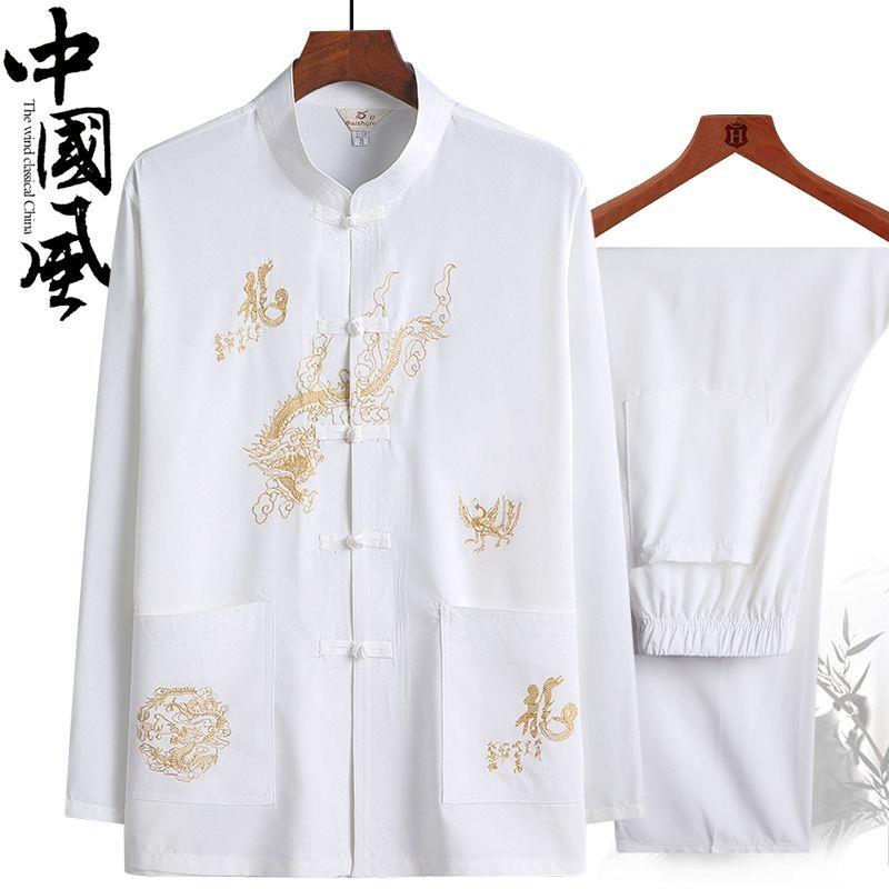 Trang Phục Mùa Xuân Cho Người Già Bộ Đồ Mùa Hè Áo Sơ Mi Dài Tay Cho Nam Đường Trang Phục Luyện Niên Ybw Sáng Sớm Kiểu Trung Quốc Cho Bố Trang Phục Ông Nội