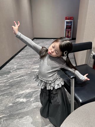 女童花边长袖t恤秋装2025女宝纯色打底衫上衣T韩修身保暖打底上衣