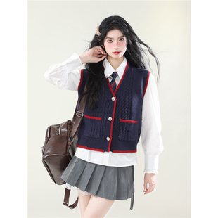 AONW春秋新款修身显瘦学院风高级感气质衬衫马甲背心无袖上衣女