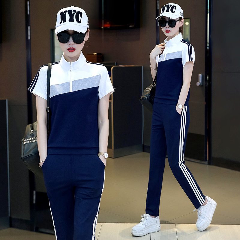 夏季休闲运动两件套短袖时尚宽松运动服套装广场舞跑步服洋气薄款