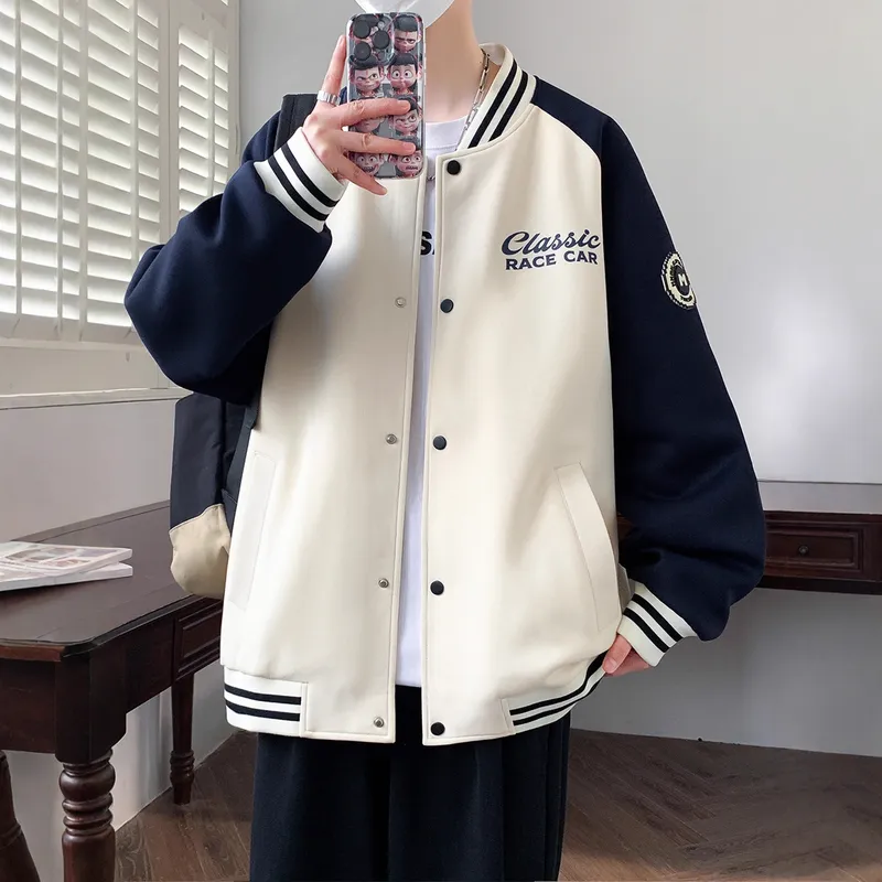 春秋季新款时尚宽松外套男青少年初中高中棒球服夹克帅气男装上衣