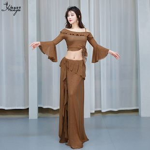 肚皮舞練功服2025新款 顯瘦長裙套裝 東方舞蹈服仙氣演出服裝 喇叭袖