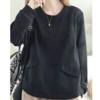 A new loose long-sleeved pocket design for women's autumn and winter sweatshirts, featuring a high-end, stylish, casual and warm look thumbnail 3
