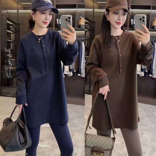 德绒宽松中长款秋季长袖T恤女
